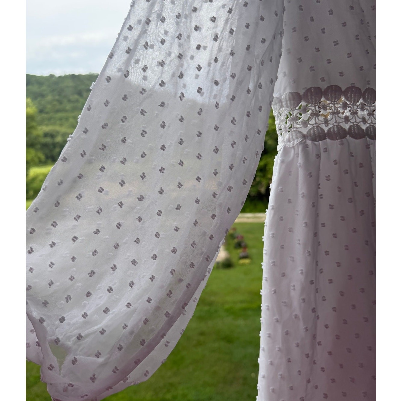 Fariycore Boho Coquette Cottagecore SHEIN White Swiss Dot Lace Mini Dress L
