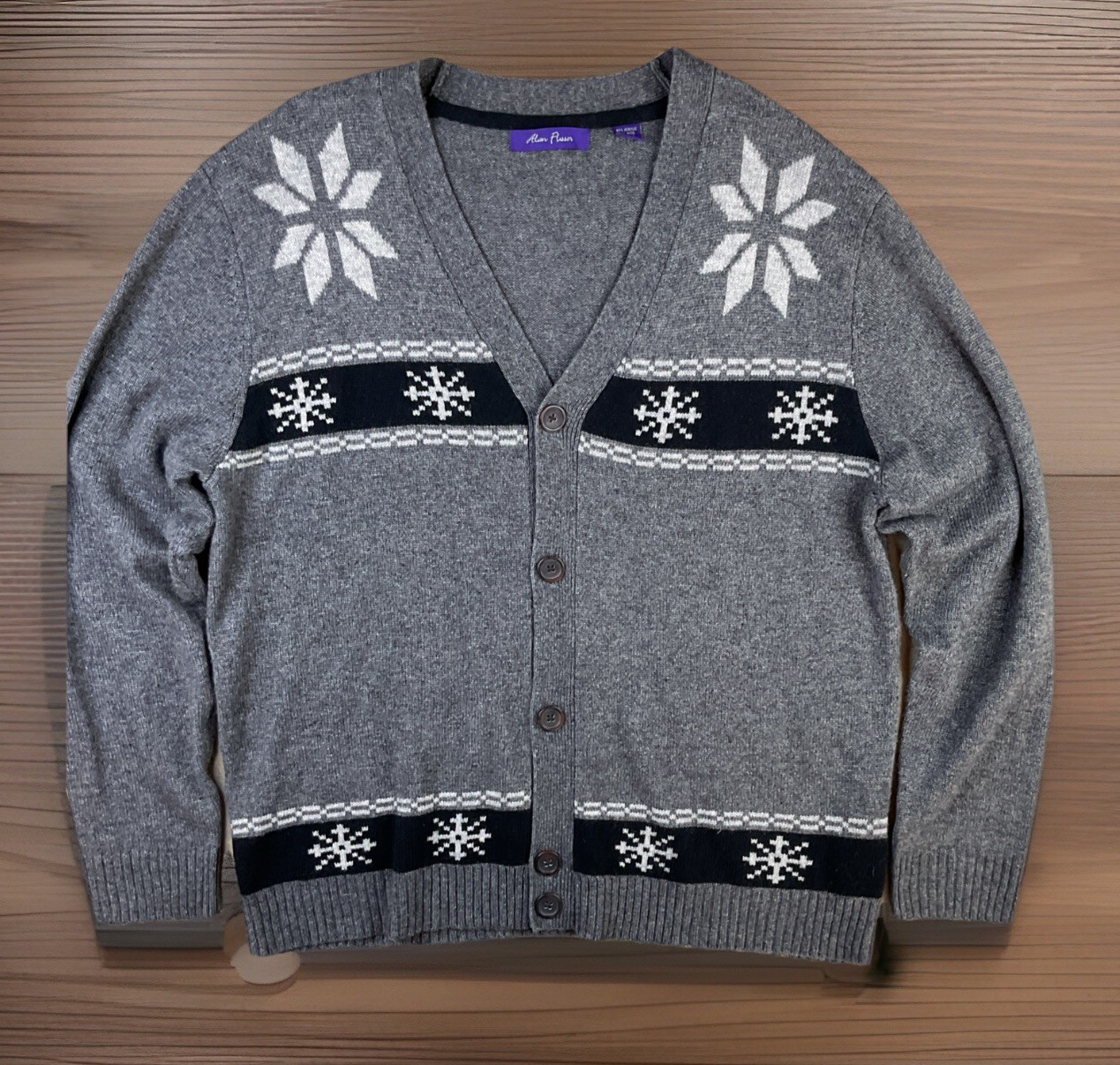 Alan Flusser Cardigan Men Sz XL Sweater Preppy Wool Acrylic Blend Fair Isle