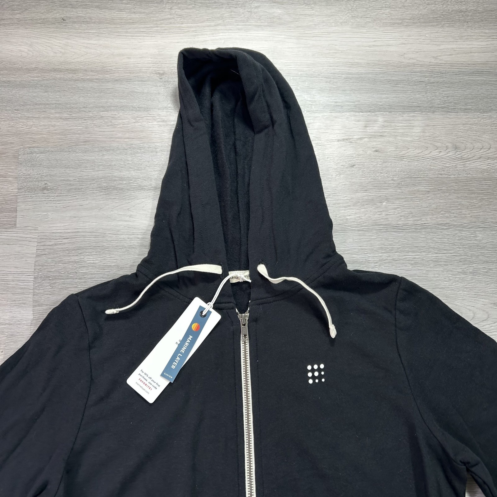 NWT Marine Layer Hoodie Womens Large Black Full Zip Fleece Sweatshirt USA Logo /