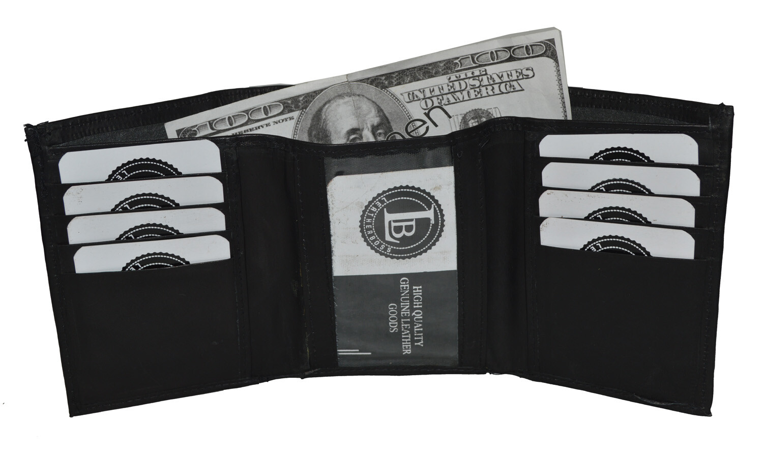 Leatherboss Genuine Leather Hipster Trifold Wallet With 8 Credit Card slots