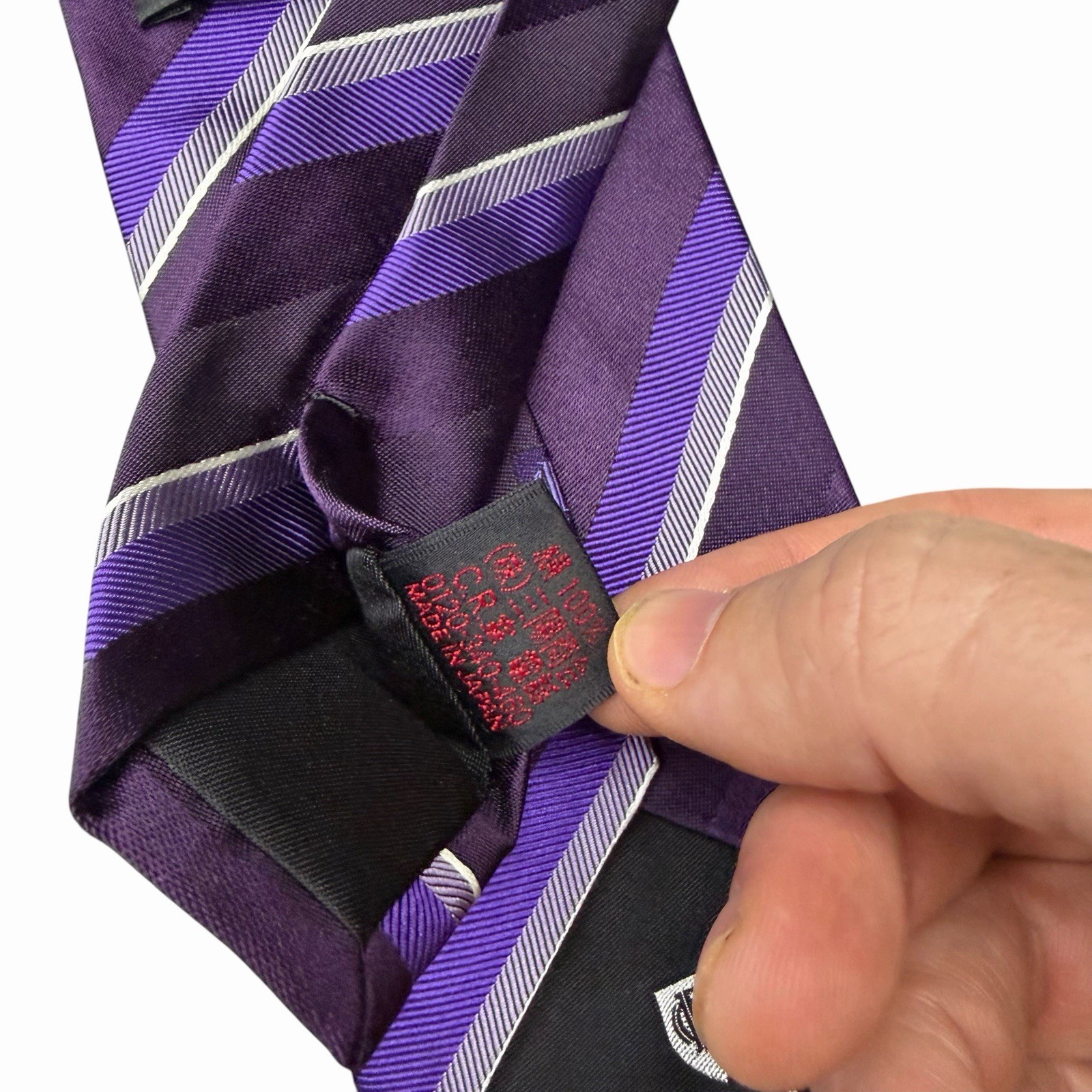 Black Label Crestbridge Mens Tie Purple Striped Satin Silk Japan 3.25″ x 59″ euc