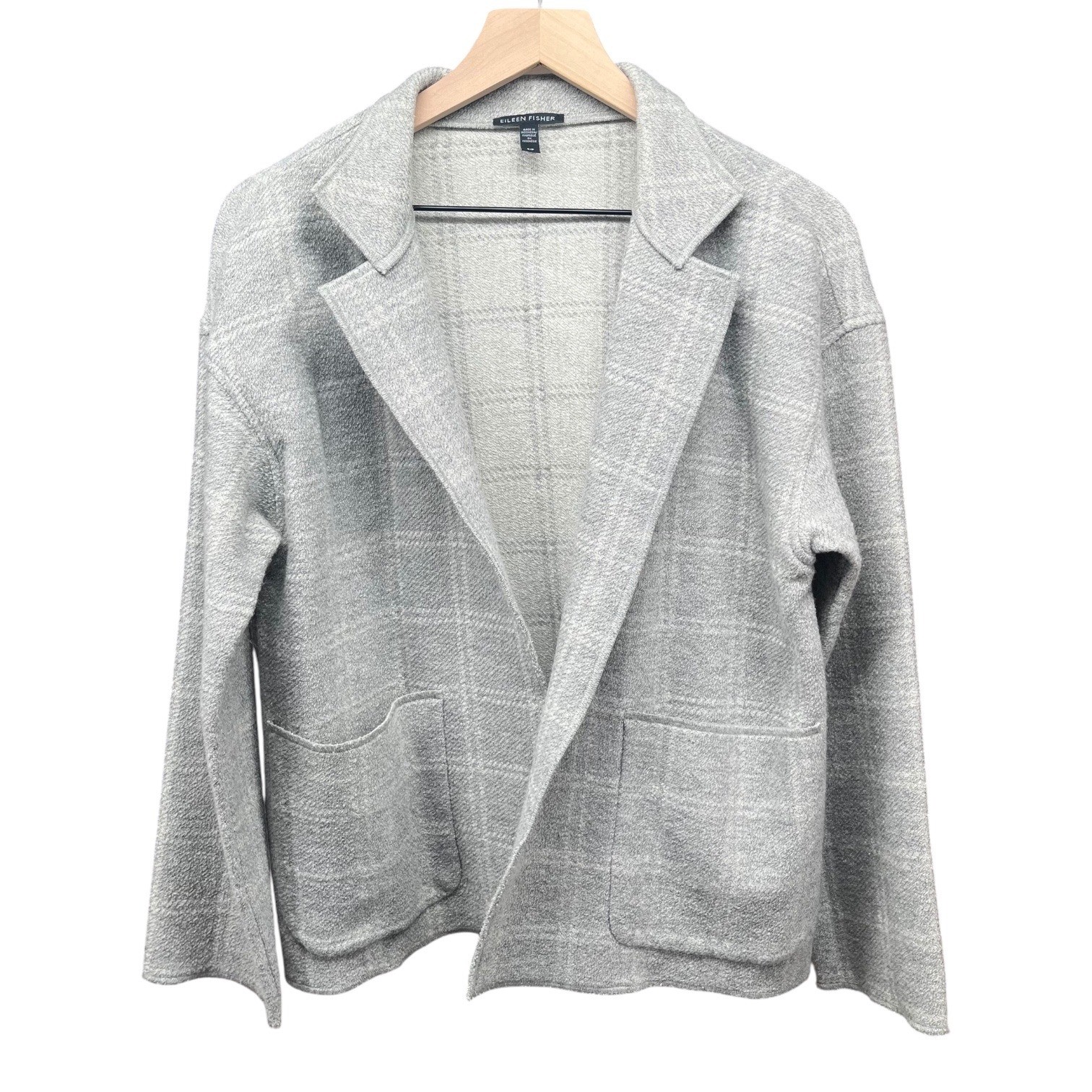 Eileen Fisher Plaid Wool Blend Oversized Jacket Cardigan Womens SMALL DARK PEARL