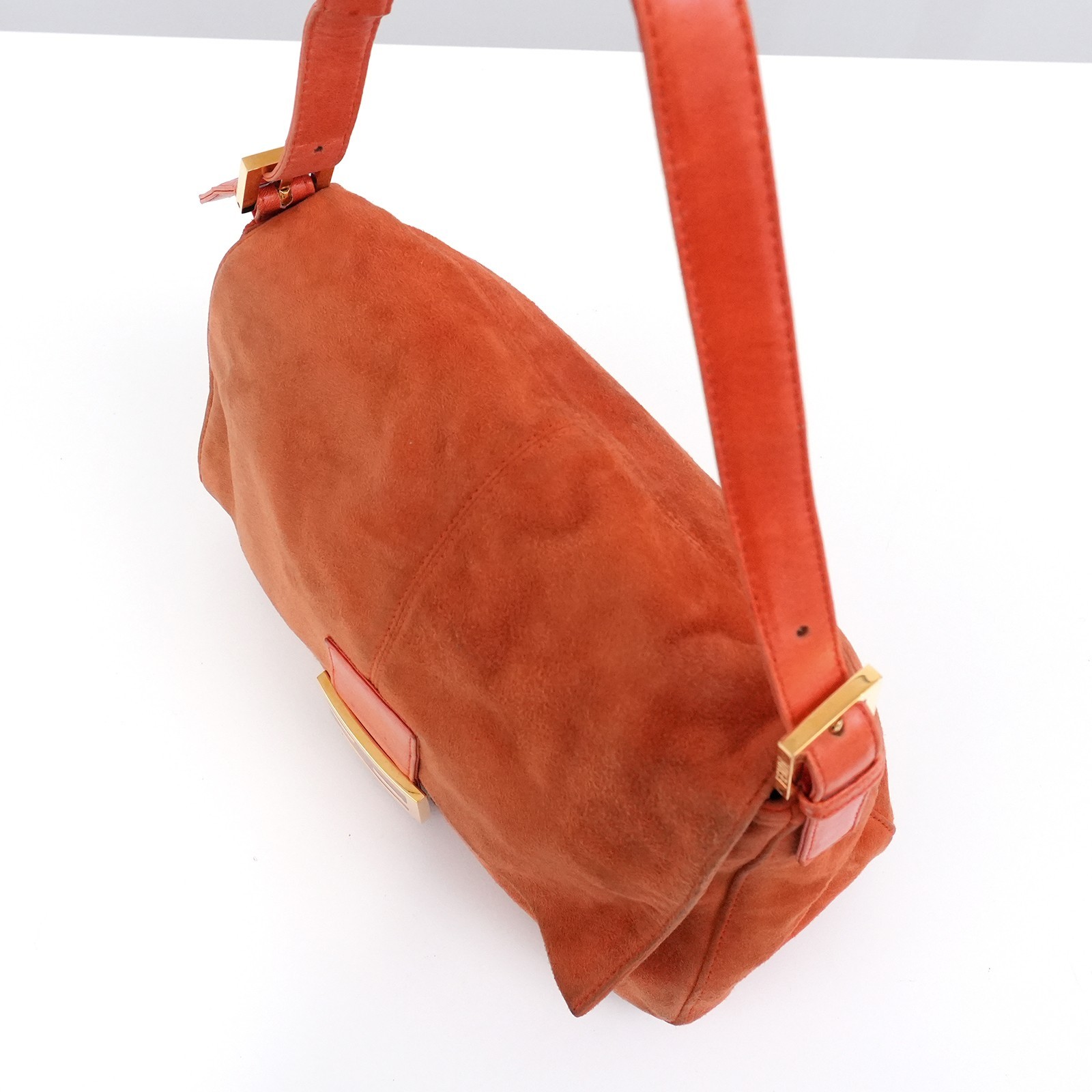 FENDI Gold FF Logo Mamma Baguette 26325 Shoulder Bag Orange Auth #58372A