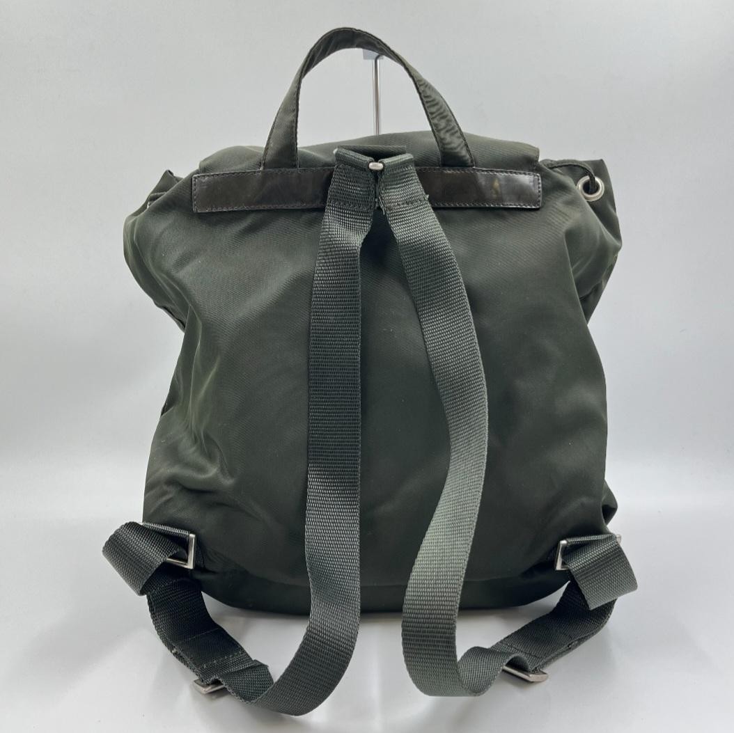 Prada Khaki Nylon Backpack Triangle Logo White Tag Japan Rare 072271