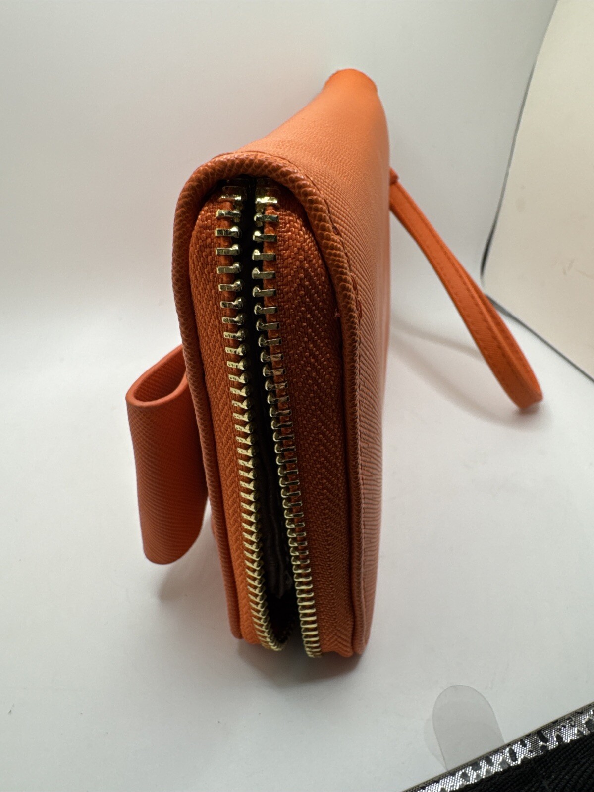 Orange Betsey Johnson Zipper Wallet Wrist Strap Bow Accent