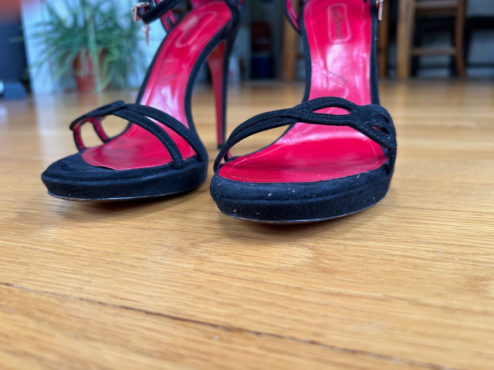 CESARE PACIOTTI Black Suede Butterfly Laser-Cut Sandals SZ 8.5 IT 38.5 Good &Box