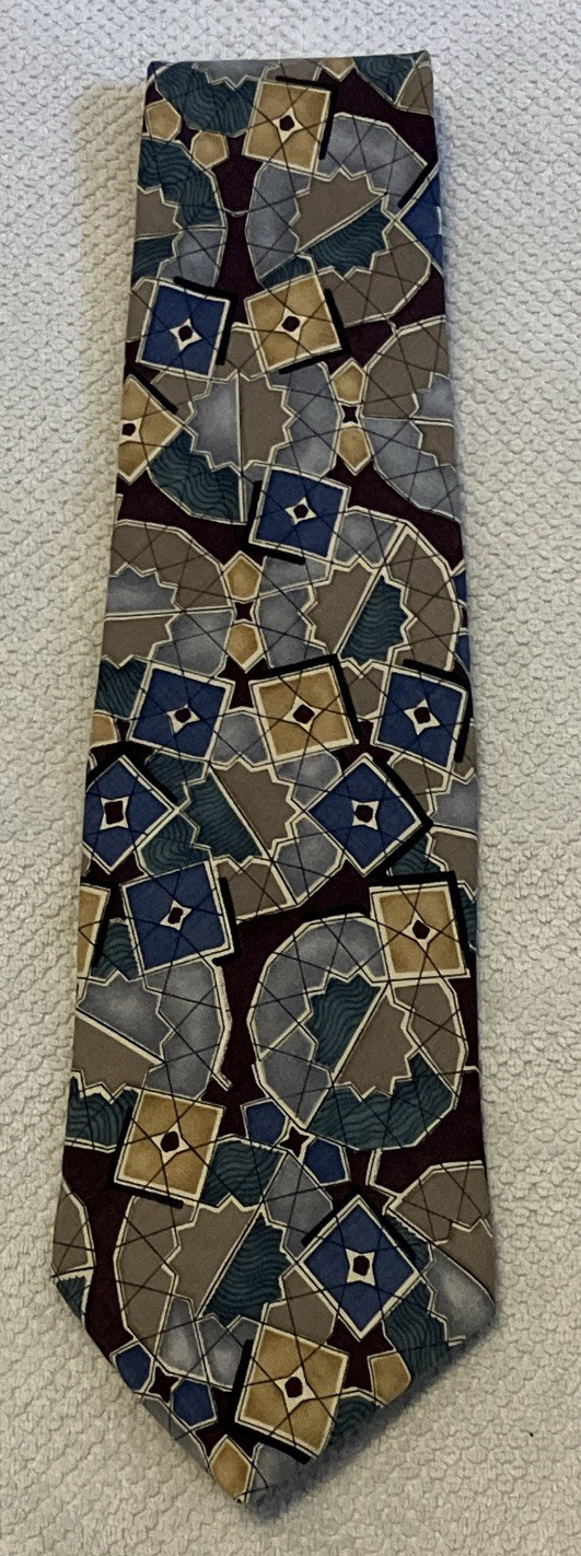 Mark Martin Collections Men’s Geometric Pattern Tie Blue Gray Beige Black