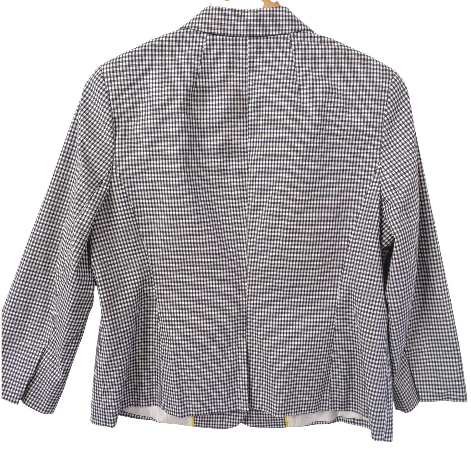 Talbots Petites Navy Blue White Gingham 3-Button Blazer Jacket 14P Cotton Blend