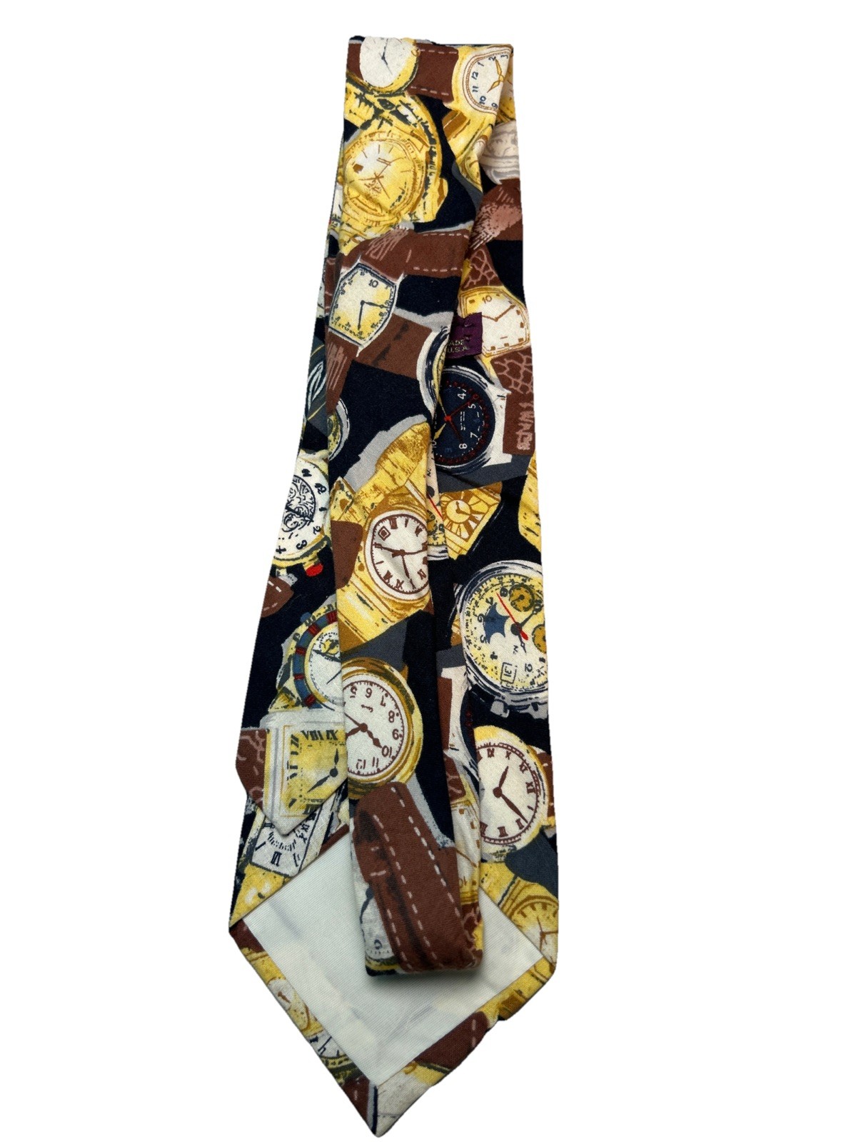 (2) Lago Ties Clock & Watch Black & Brown & Yellow or Raspberry Made In USA