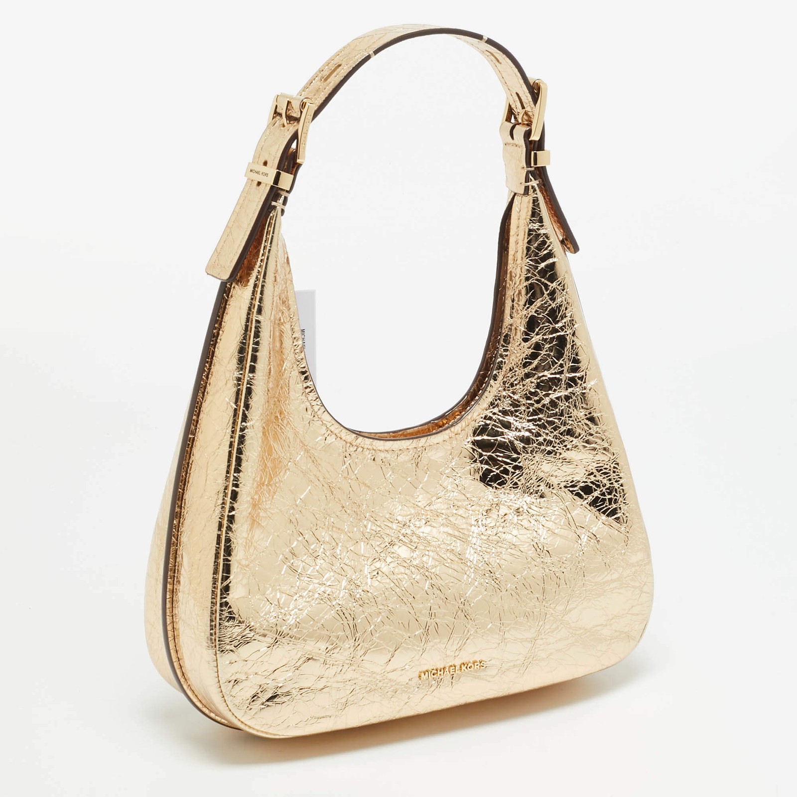 Michael Kors Nolita Small Gold Crinkled Patent Leather Hobo