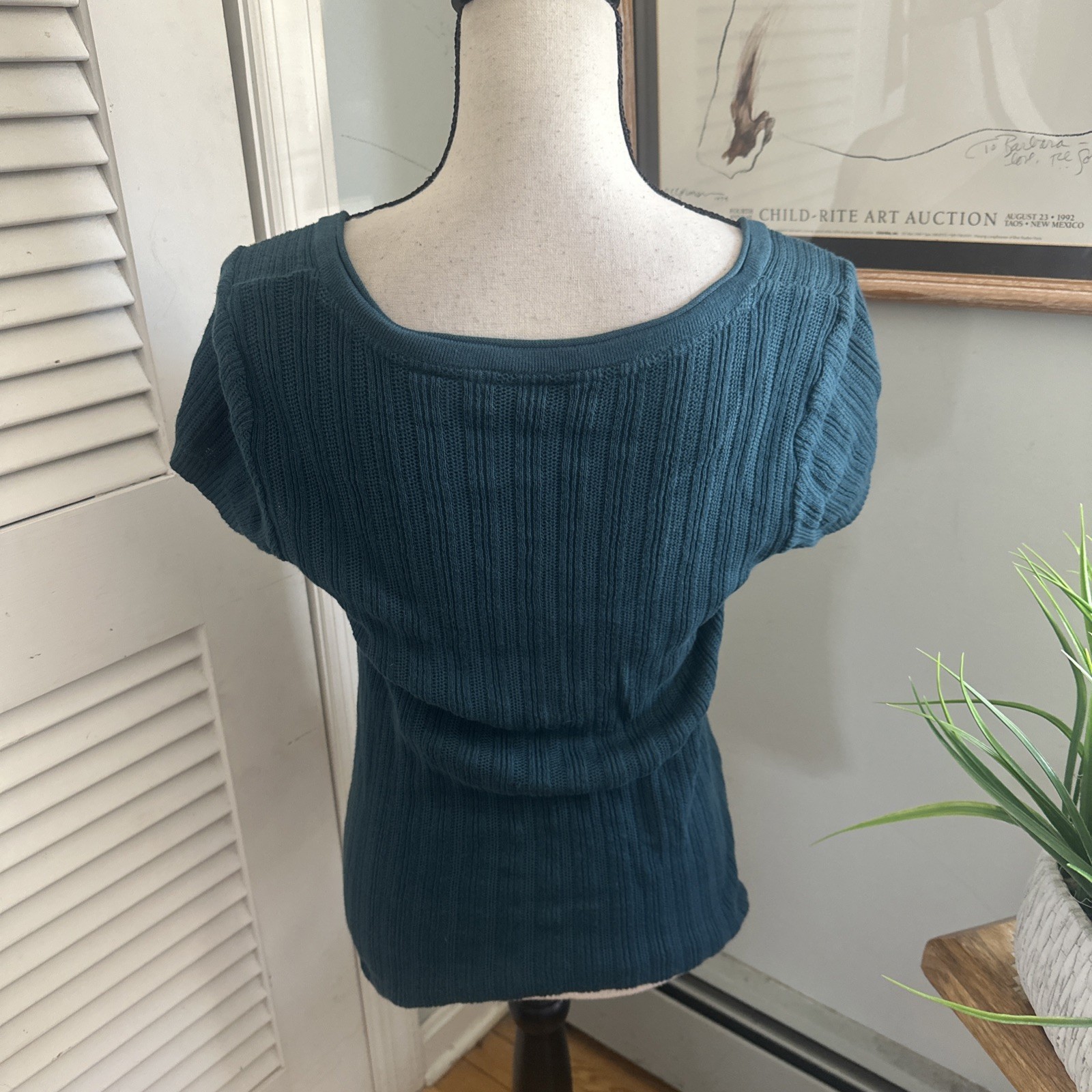 Vintage Axcess Sweater Womens Medium Teal Scoop Neck Henley Retro Y2K Grunge
