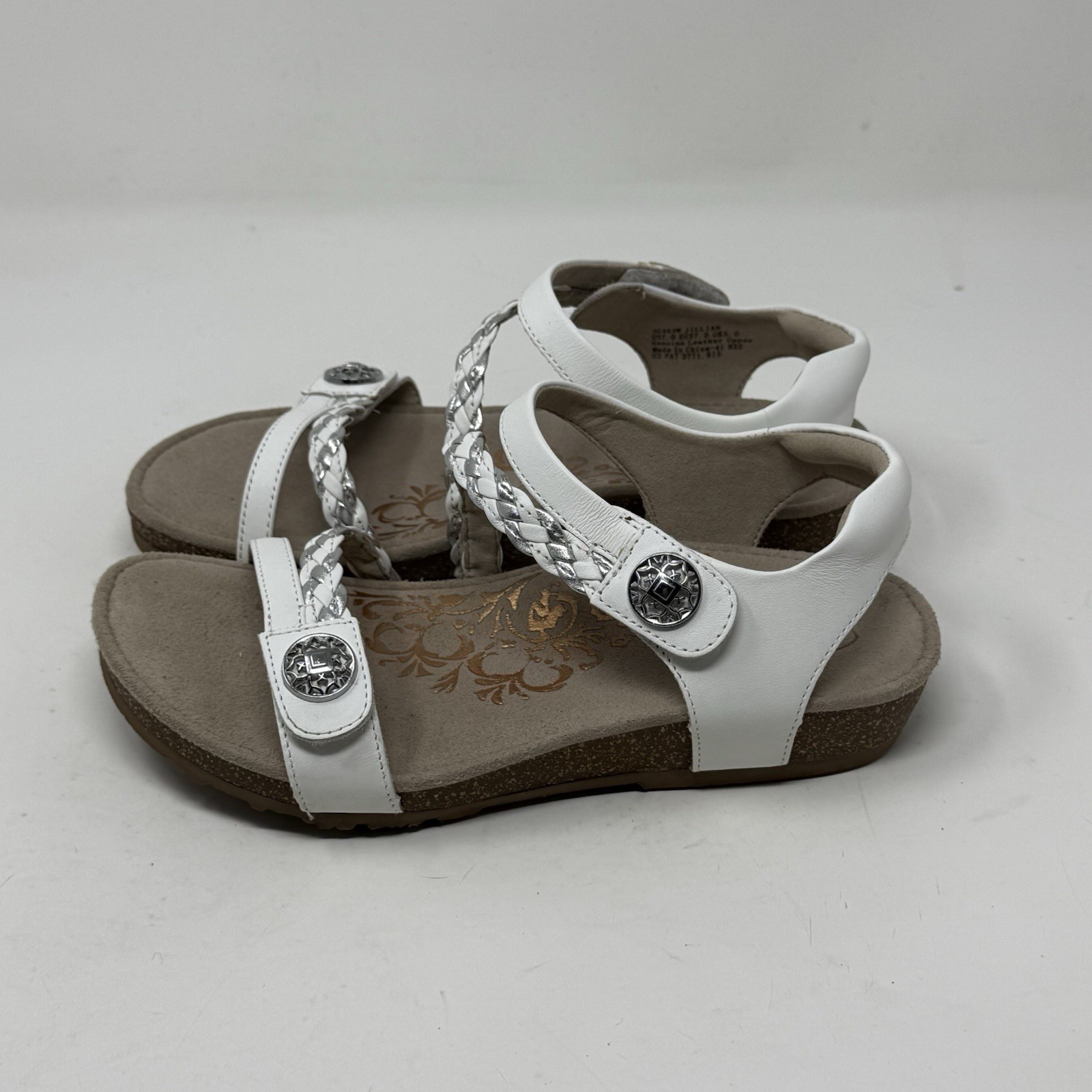 Aetrex Julian Sandals Womens 7 White Leather Woven Casual Comfort Orthotic Shoes