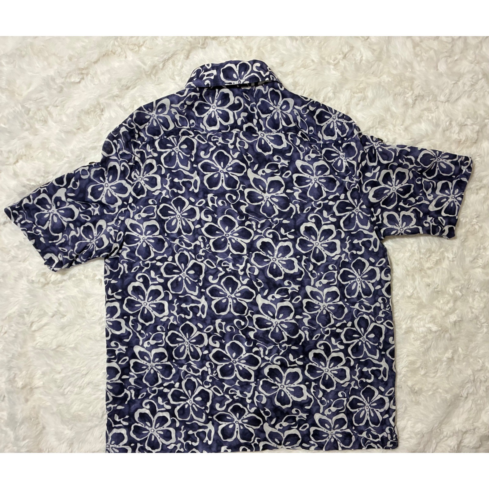 Lauren Ralph Lauren Blue White Floral Batik Cotton Short Sleeve Button Down M