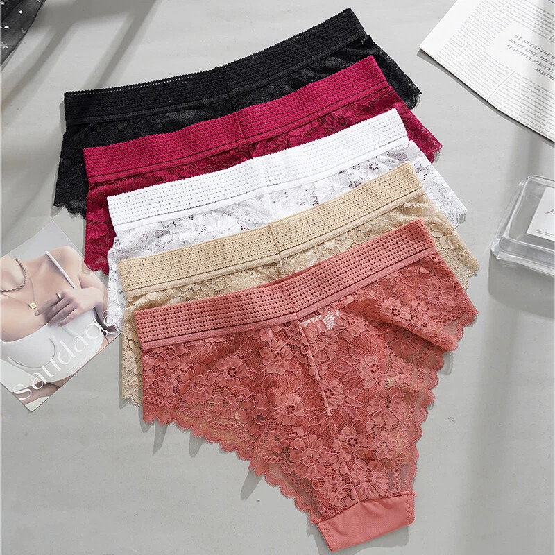 5 Pack Lot Womens Sexy Panties Lingeries High Waist Lace Underwear Thongs Brief