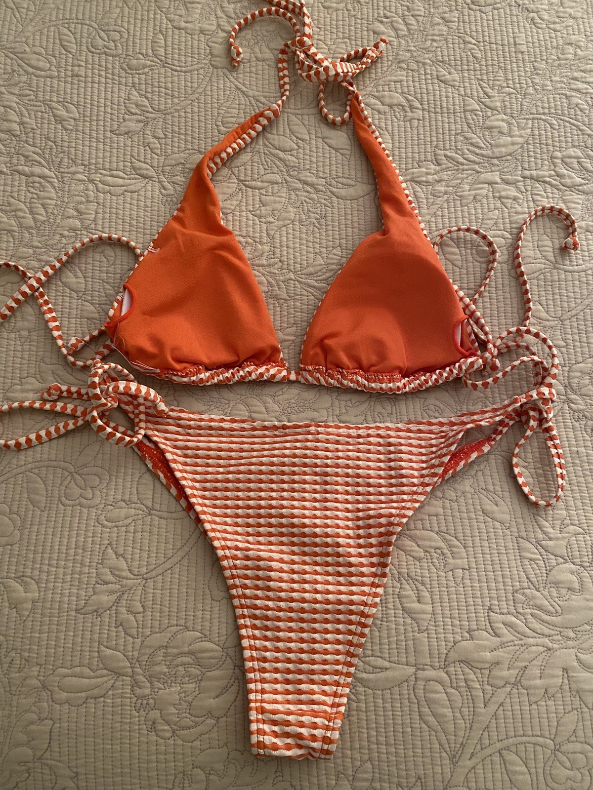 Accessorize Orange/Cream Patterned Halter Neck Bikini Set – Size M
