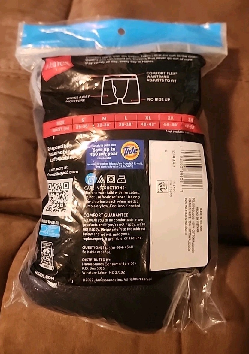 3 Pack Hanes Mens S 28-30″ Tagless Boxer Briefs Black Gray Cool Comfort NOP NEW
