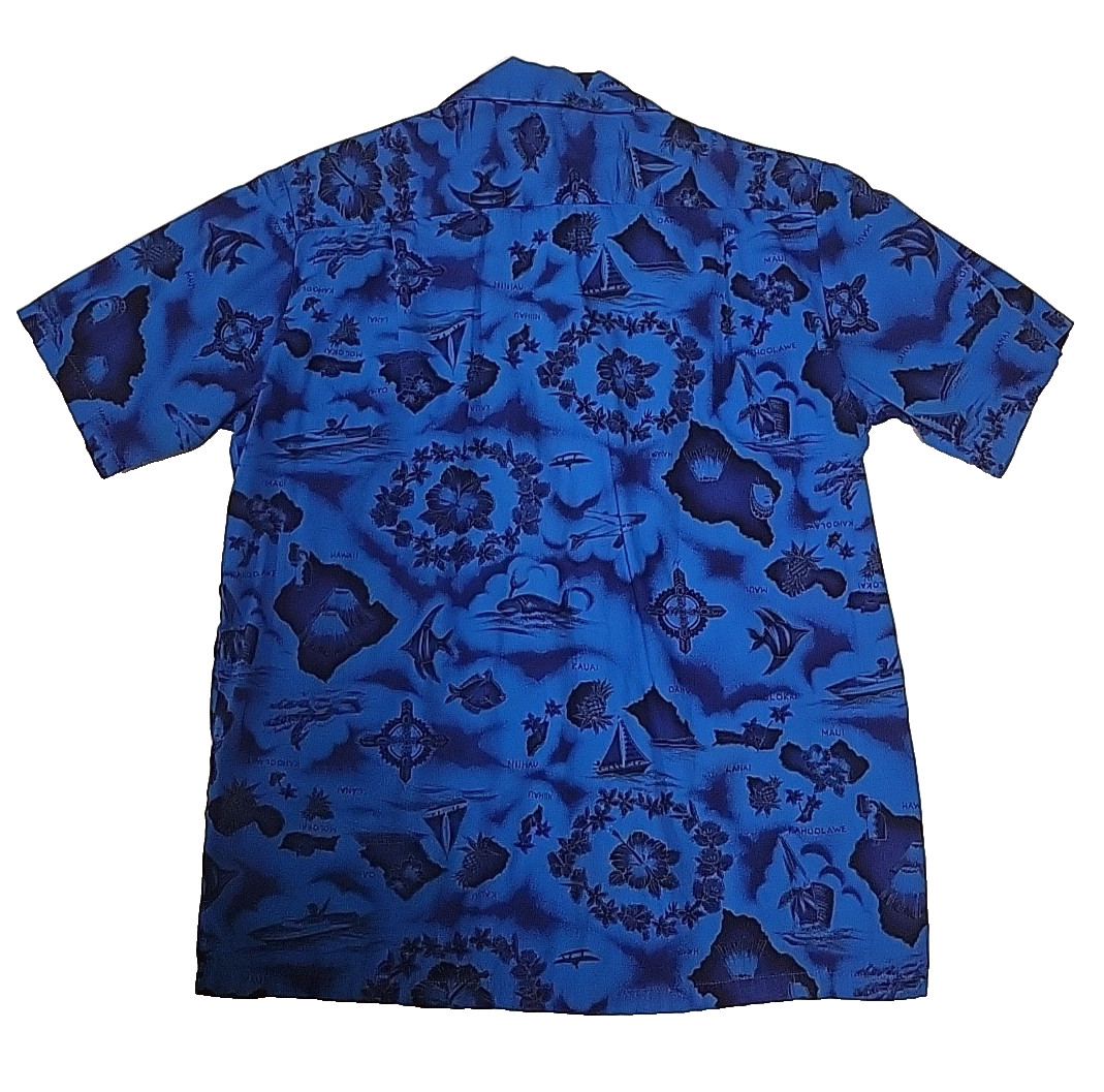 Ui-Maikai Hawaiian Shirt Mens Small? Blue Floral Nautical Compass Vintage