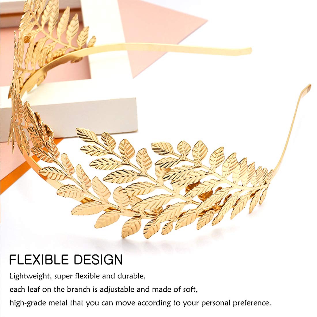 7pcs Goddess Leaf Headband, Greek Bridal Medium (7 Count), Golden