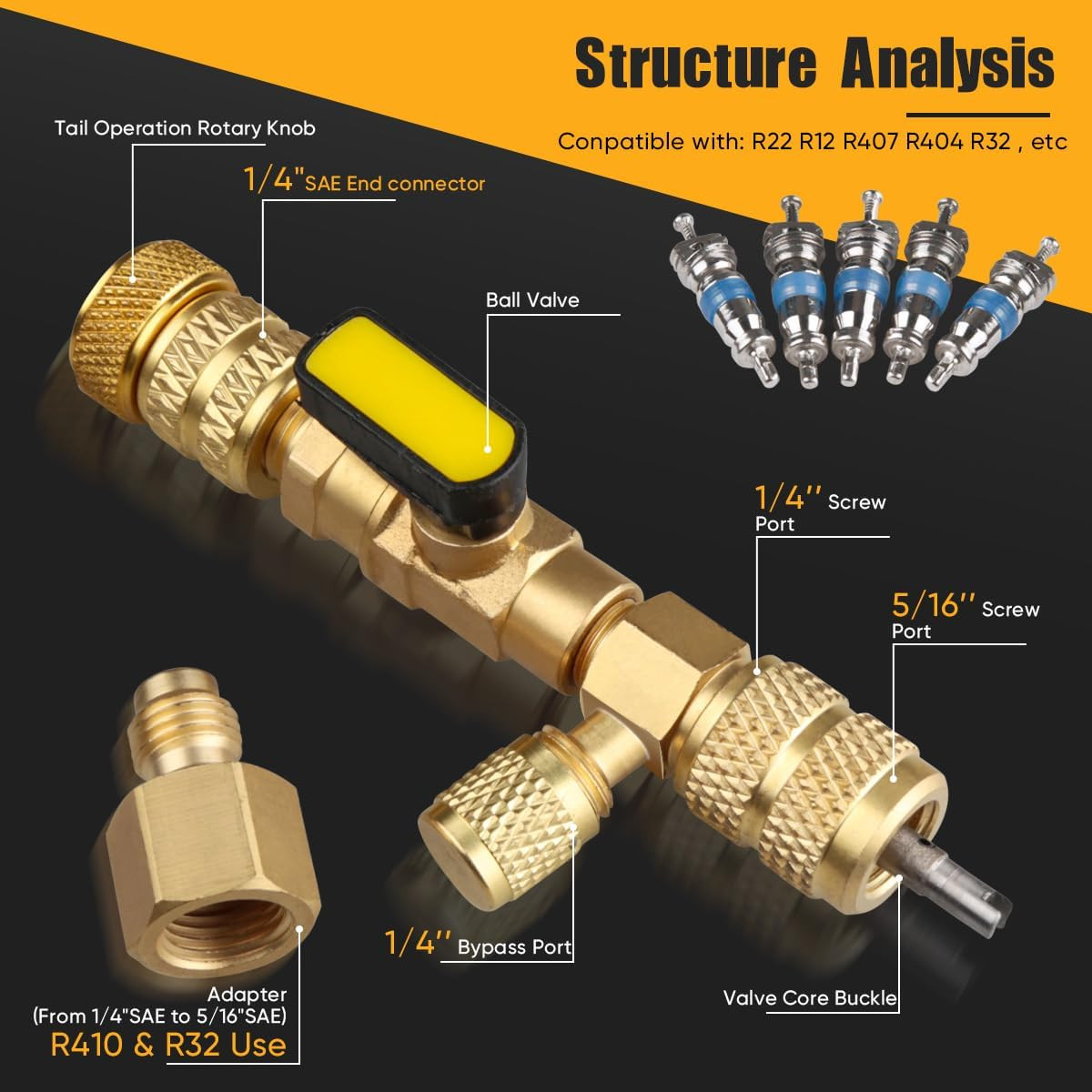 Professional Dual Size 1/4″ & 5/16″ SAE Valve Core Remover/Installer Tool Kit, H
