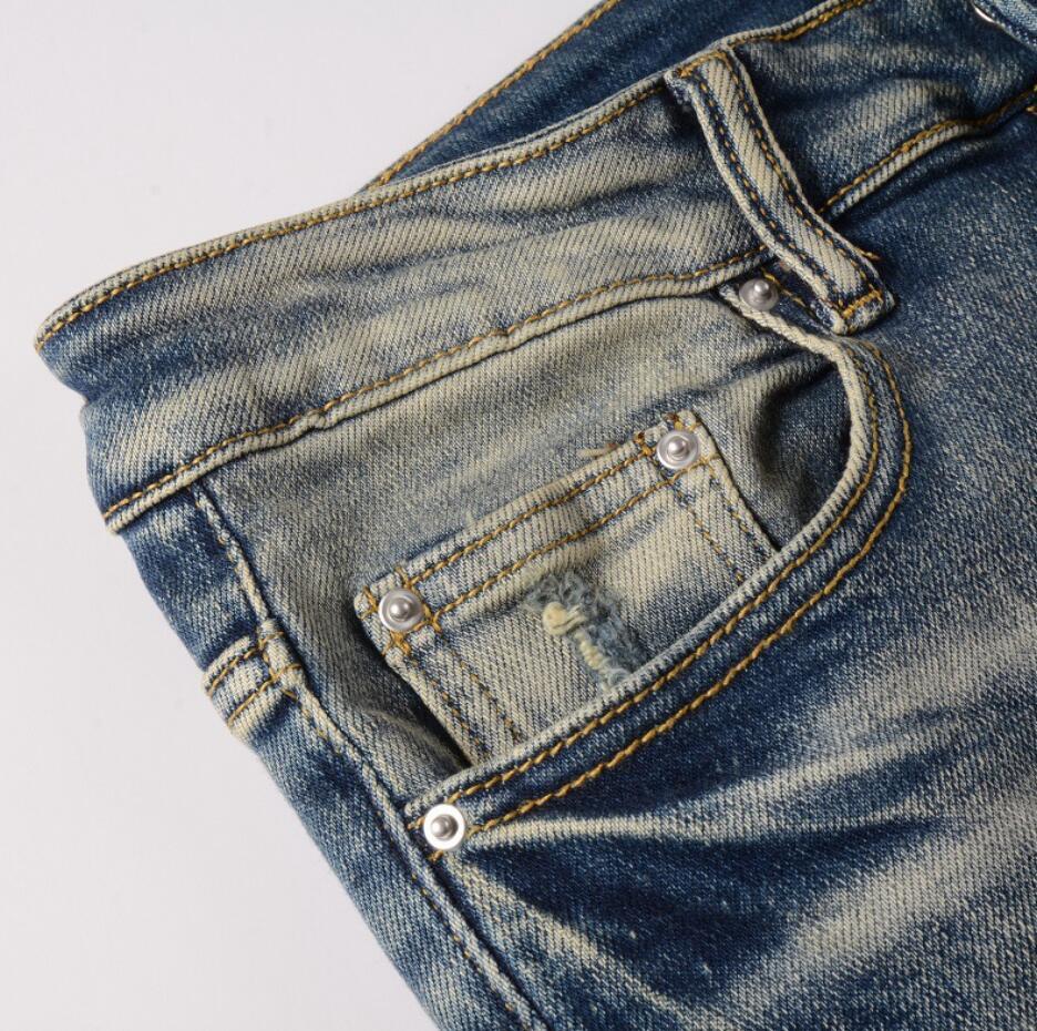 Men’s Retro Blue Denim Jeans Stretch Ripped Casual Punk Hip Hop Ripped Pants New