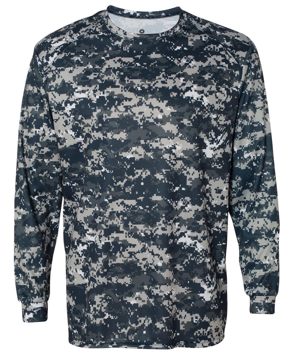 MEN’S PERFORMANCE DIGITAL DIGI CAMO CAMOUFLAGE, LONG SLEEVE T-SHIRT CREW, XS-4XL