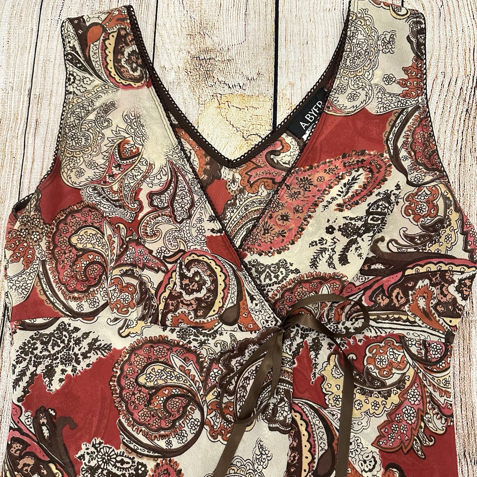 Vintage A.Buyer Tank Top Size Medium Y2 Babydoll Asymmetric Brown Fairy Grunge
