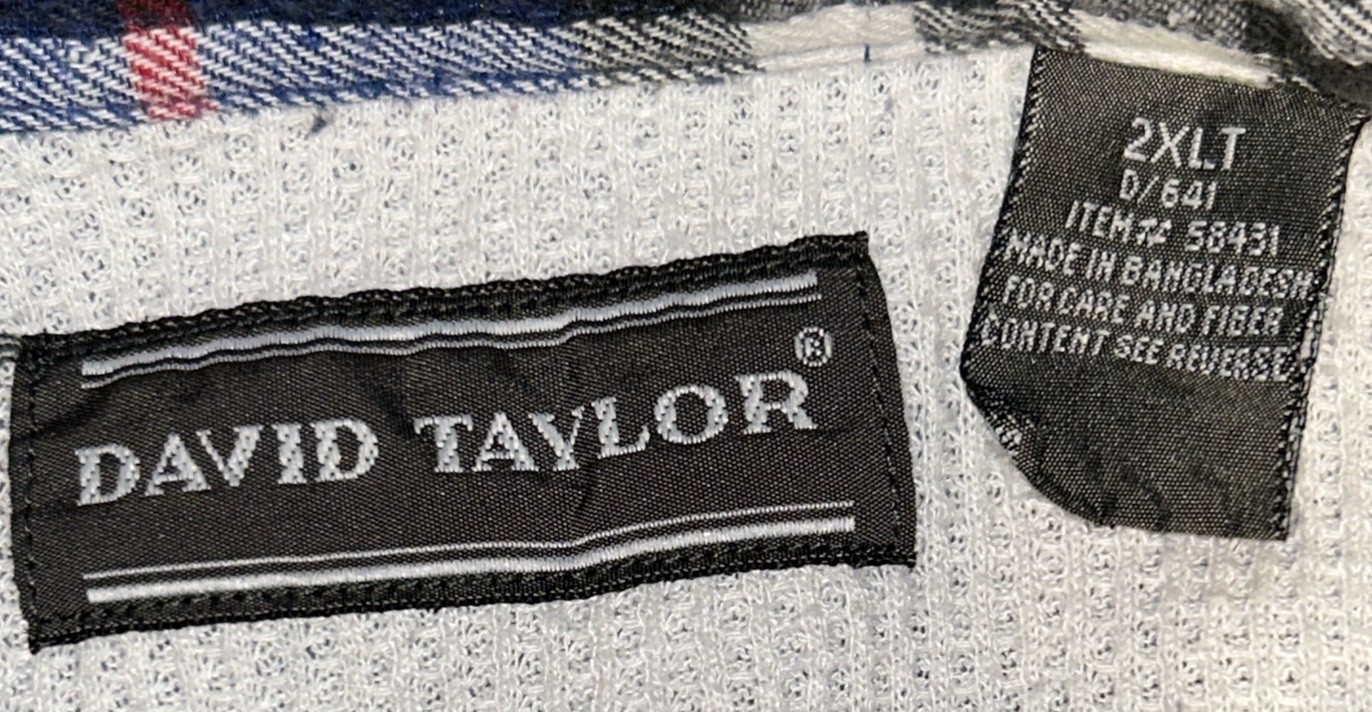 Vintage David Taylor Plaid Flannel Waffle Thermal Lined Men’s 2XL Tall Shirt