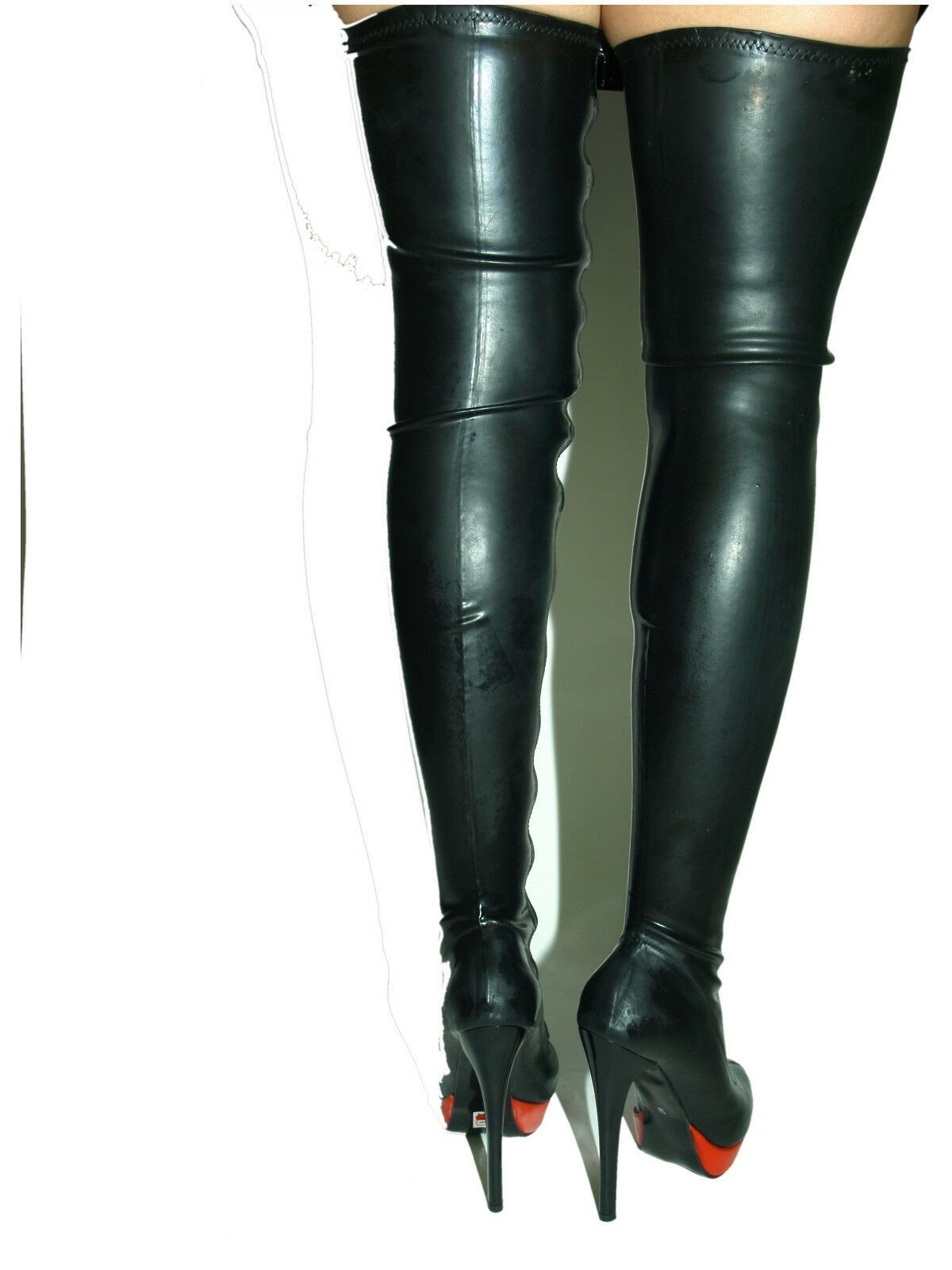 Handmade Rubber Boots Over The Knee Black Heel 13cm 37 38 39 40 41