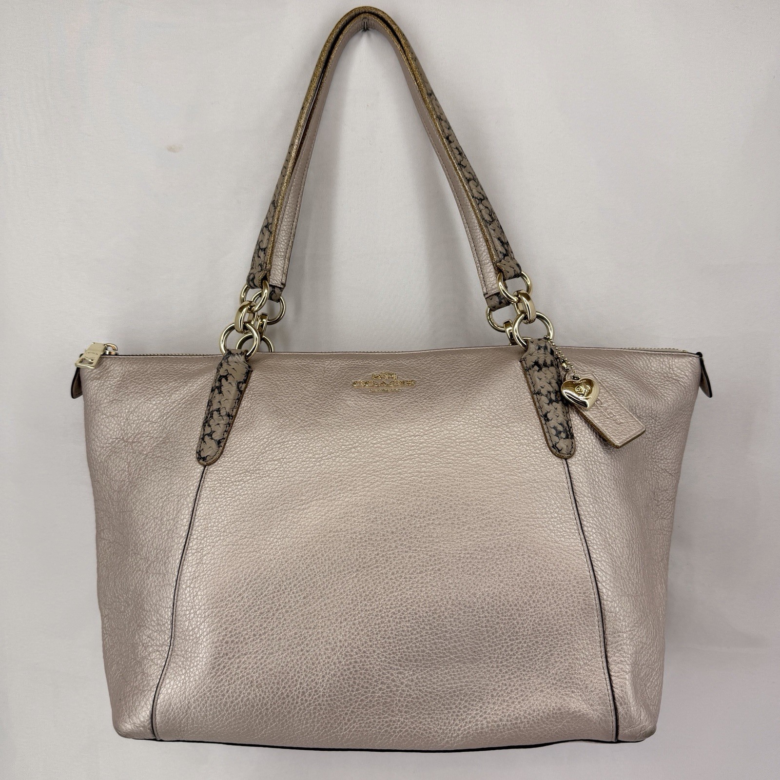 Coach Ava Tote F56198 Metallic Leather Bag with Exotic Trim Shoulder Handbag