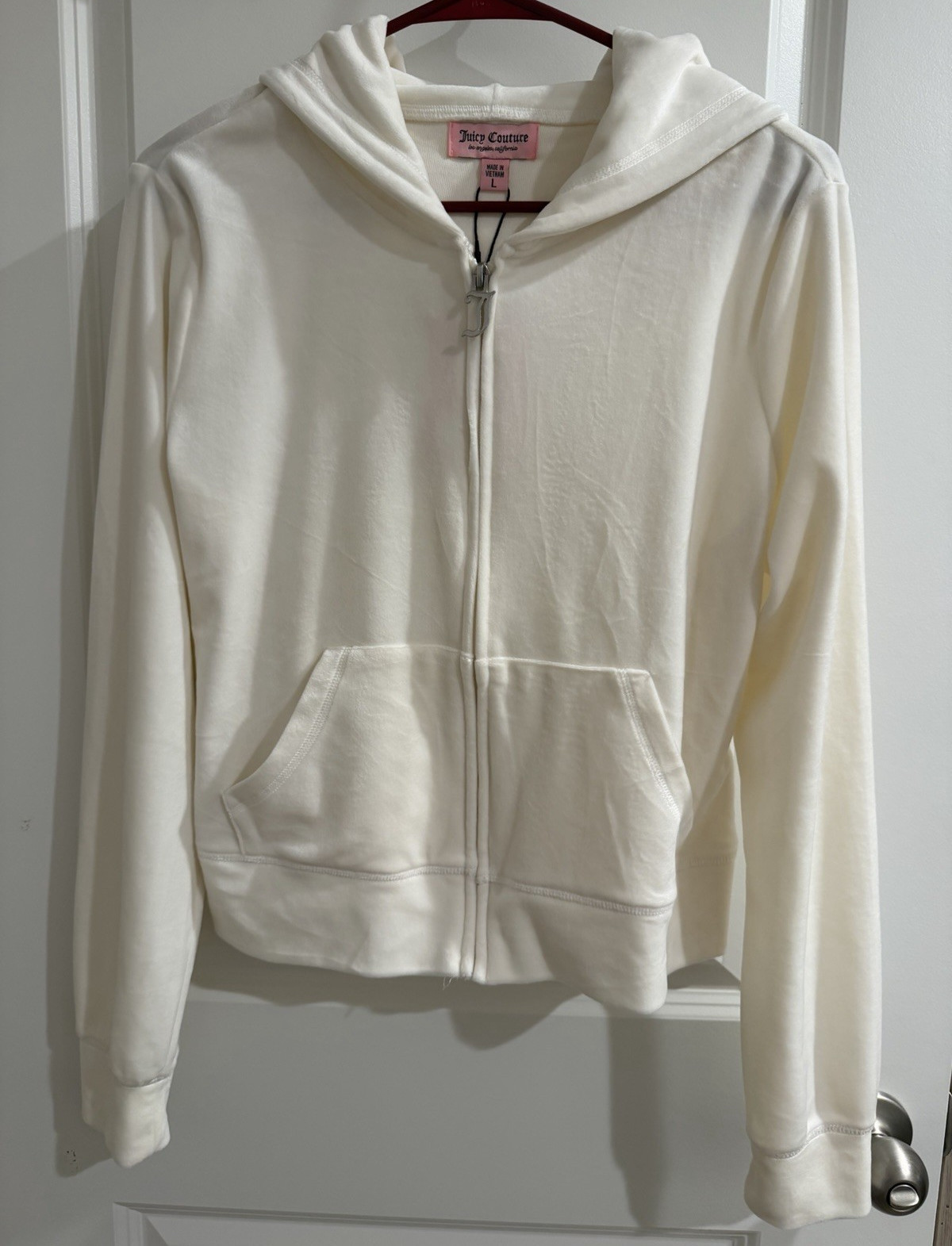 Juicy Couture Ivory Full Zip Hoodie w/ Logo & Pockets Size L