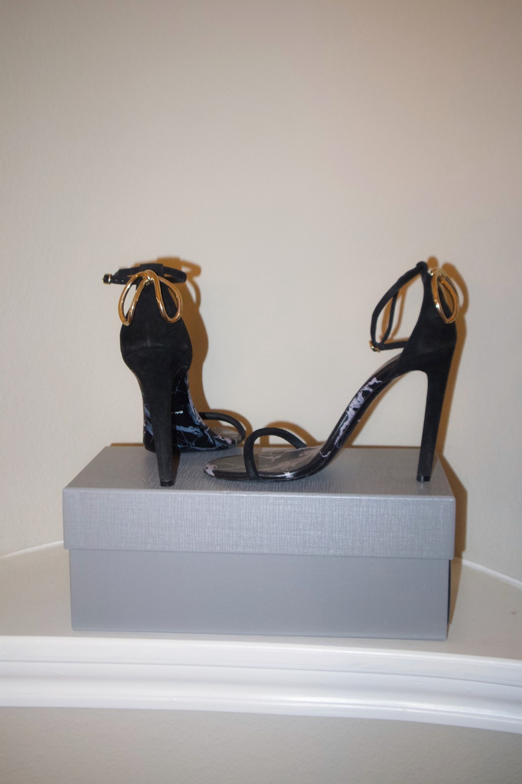 balenciaga suede heels women w/ Gold Bow Detail