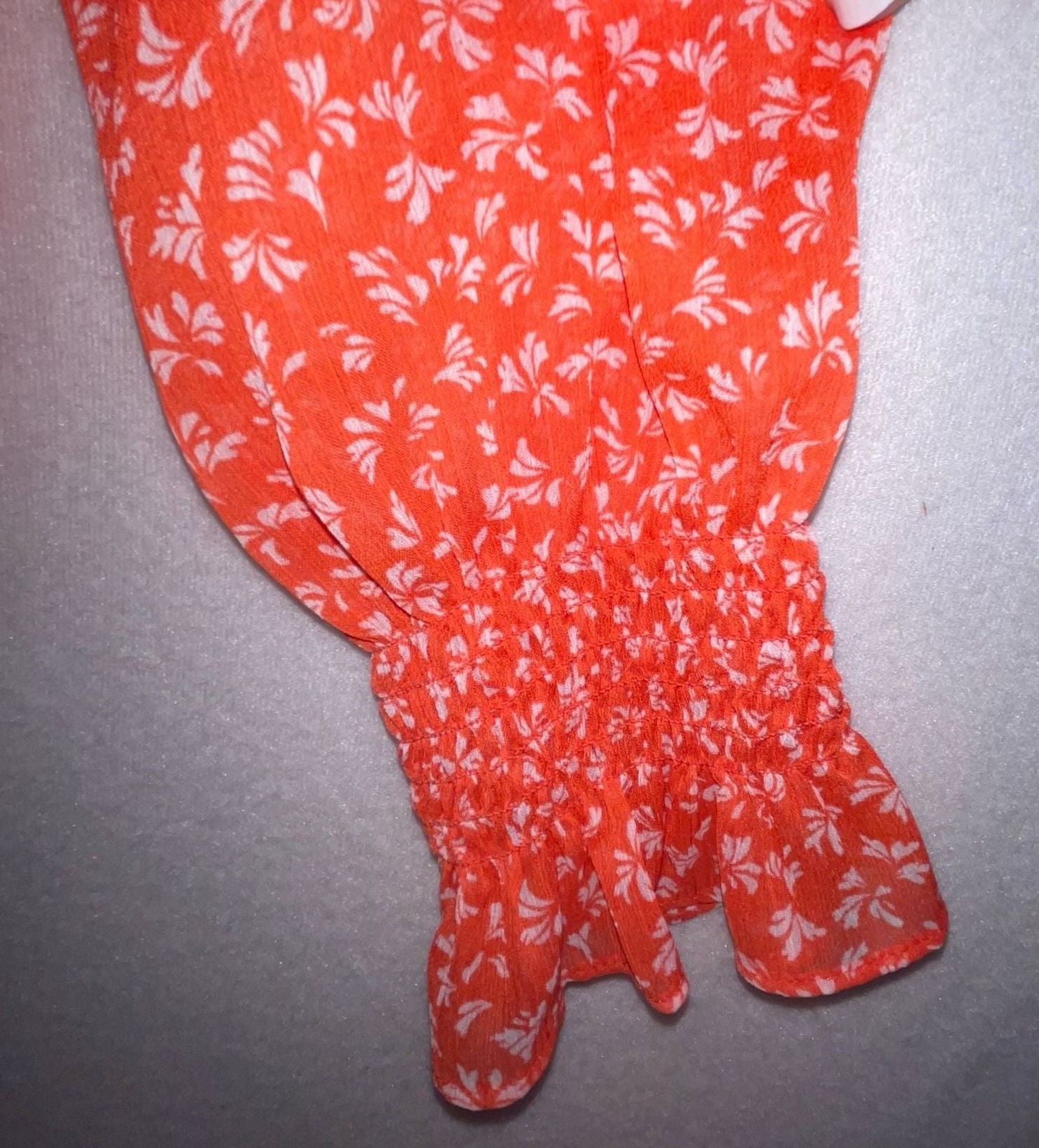 LOFT Orange Floral Ruffle Neck Tie Front Blouse Size M