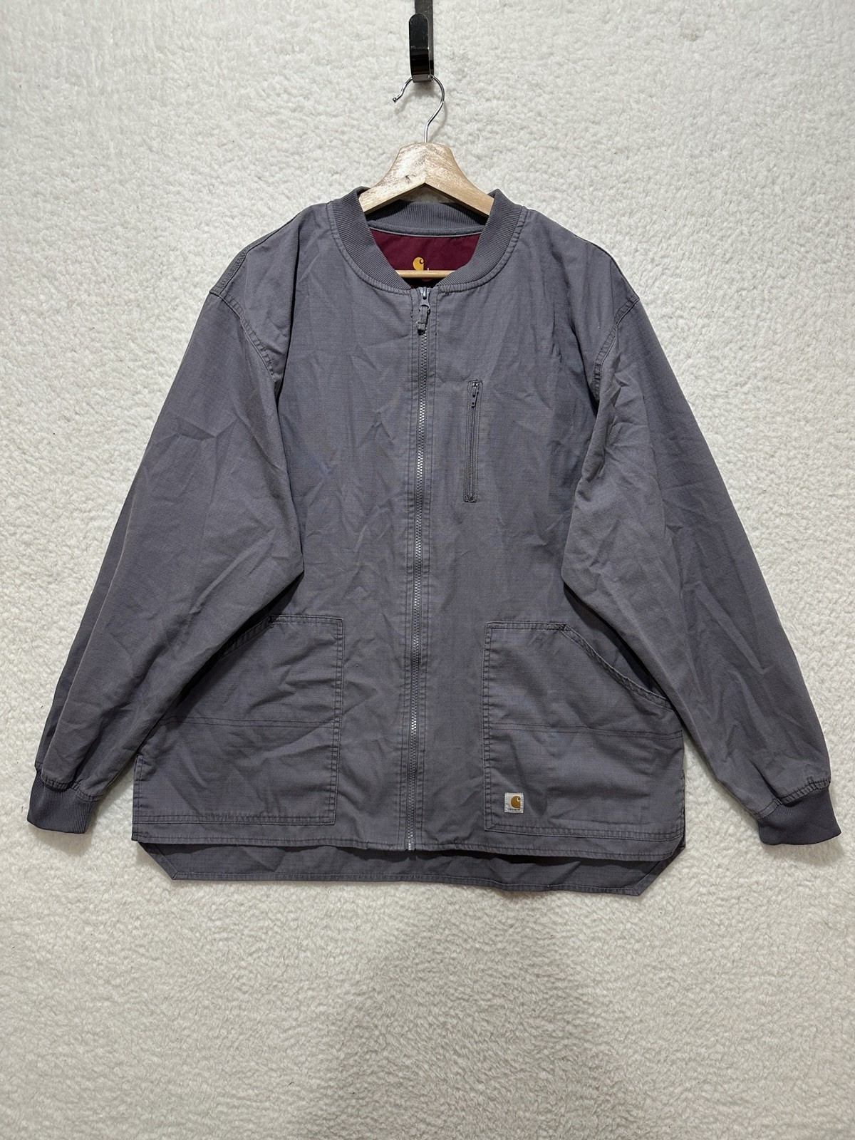 Carhartt C84108 Scrub Pewter Mens Gray Ripstop Jacket Zip-Up Chest Pocket Size L