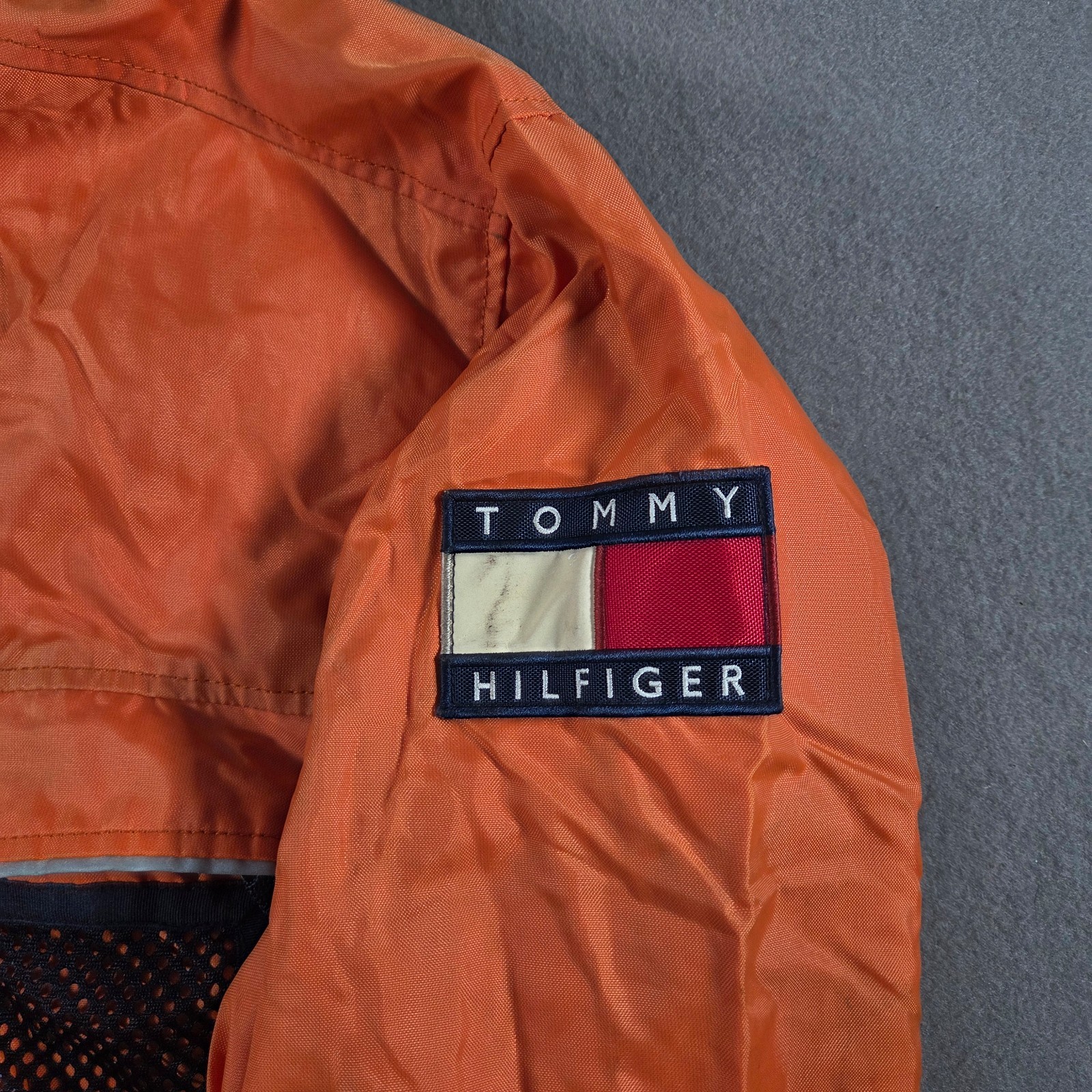 Vintage Tommy Hilfiger Jacket Mens Large Orange Sailing Cargo Expedition Flag