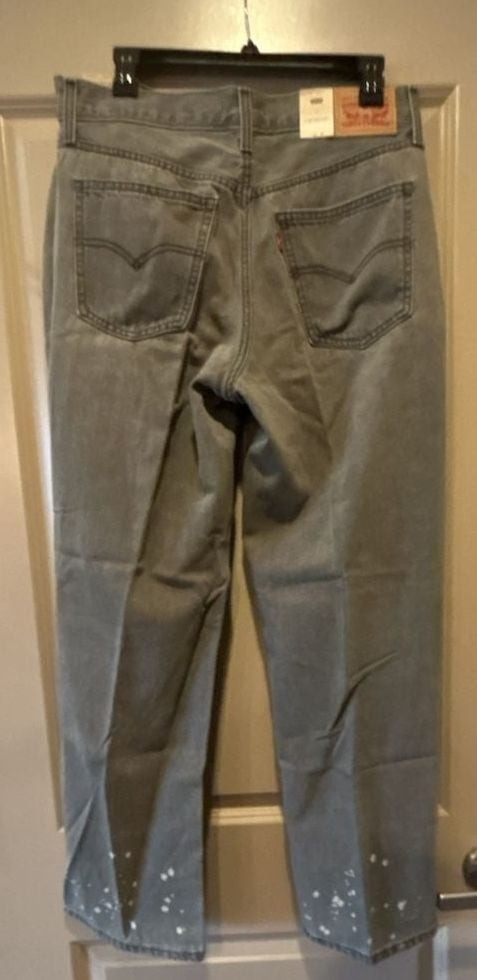 Levi’s Women’s Low Pro Straight-Leg Mid-Rise Jeans in Grey with Paint Splatter H