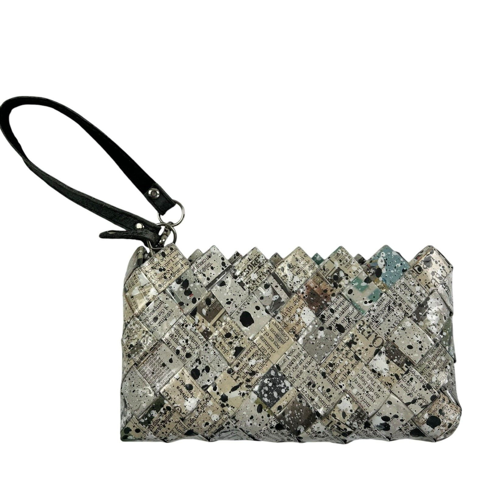 NAHUI OLLIN Candy Wrapper Purse Clutch Wristlet Newspaper Spatter Woven Print