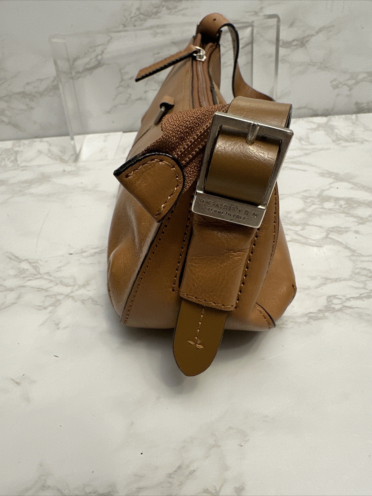 Kenneth Cole Reaction Brown PVC Corpotate Shoulder Bag Trim Baguette 5x11x3.5”