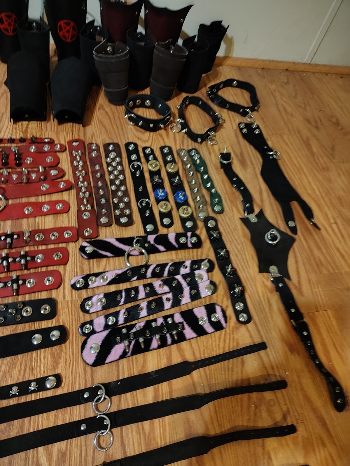 HUGE LOT of Leather Accessories Cuffs Collars Gauntlets Belts Wallets Goth Punk
