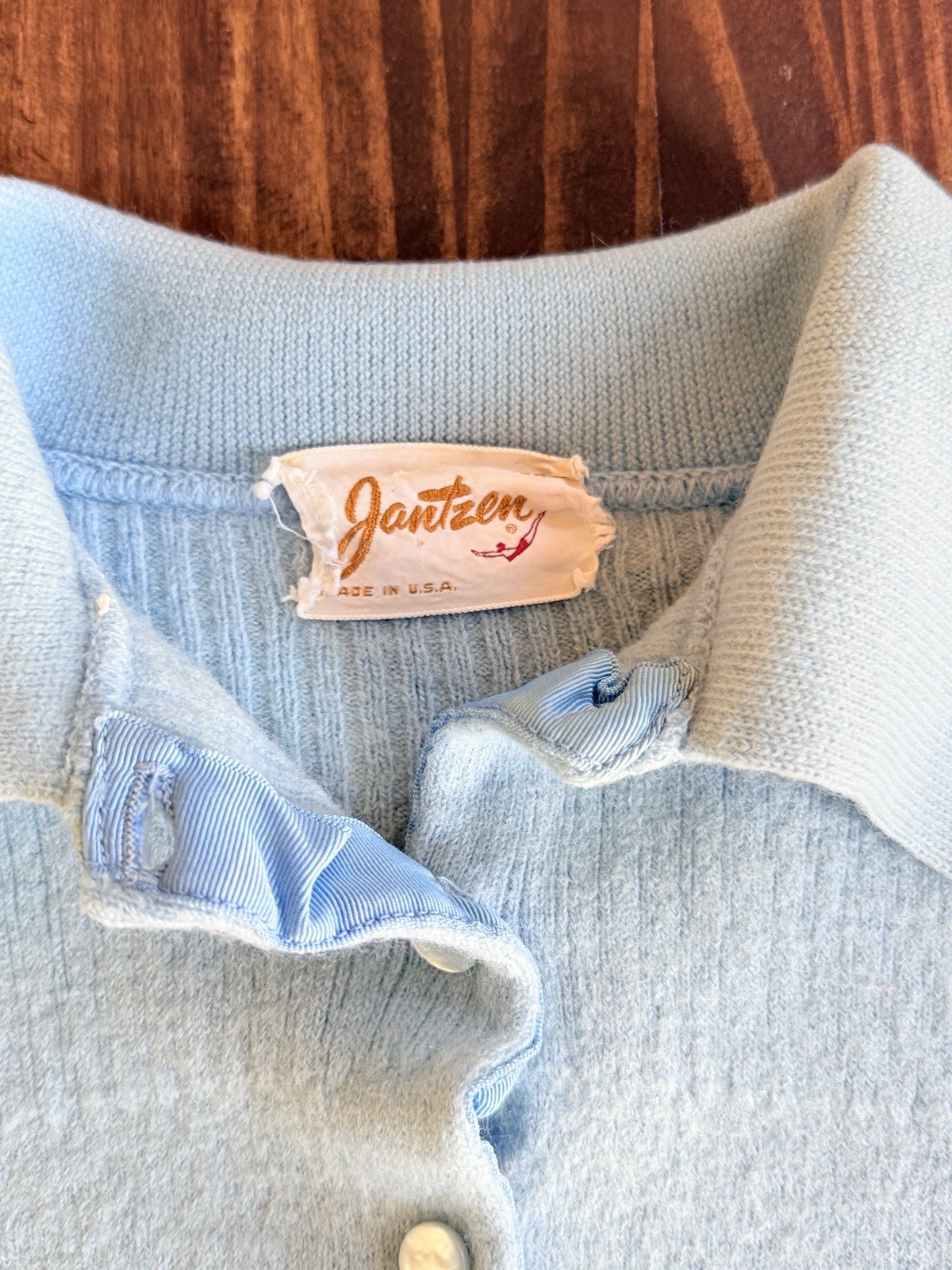 Vintage 1950s Jantzen Knit Collared Knit Sweater Top Made in USA Womens S