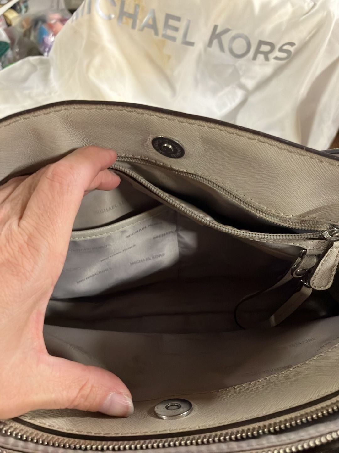 Michael Kors Savannah Large Saffiano Leather Satchel in Cement