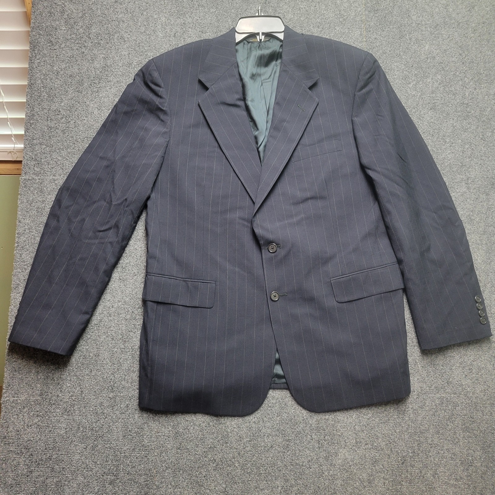 VTG Tom James Corporate Image Blazer Mens 46 Blue Pinstripe 2 Button Jacket