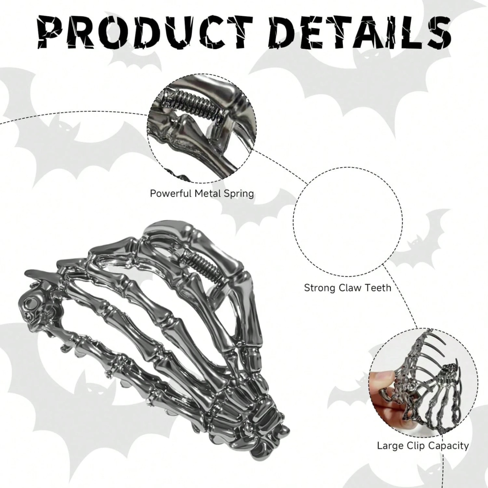 3pcs Metal Gothic Hair Clips Skeleton Hand Skull Spider Halloween Claw Clips US