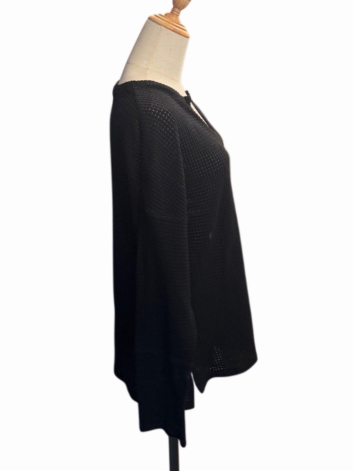PINKMSTYLE Women’s XL Black Cotton Sweater Open Knit Long-Sleeve Hippie Boho