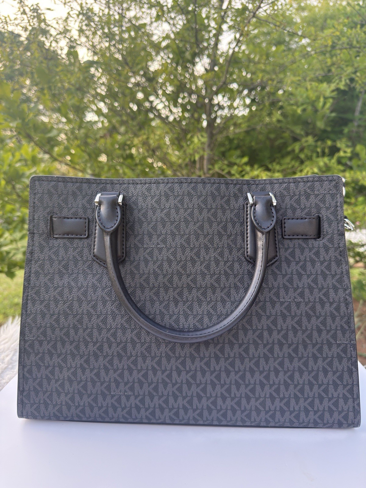 Michael Kors Hamilton Medium Satchel Mk Logo Black Zebra Print Purse