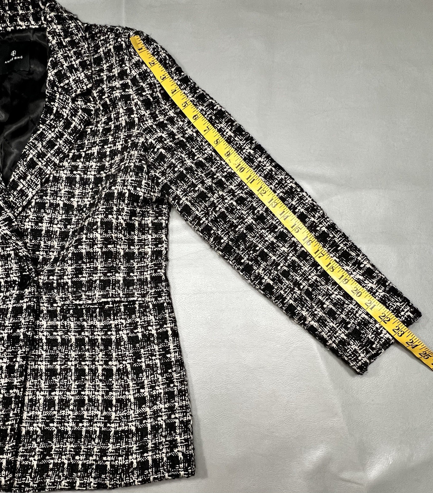 Anine Bing Madeleine Tweed Blazer Lined Double Breasted Jacket Medium