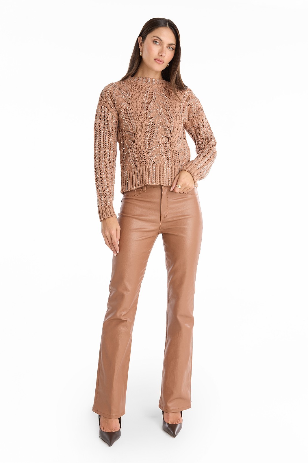 Elea Crystal Knit Sweater Mocha THE NOLI SHOP