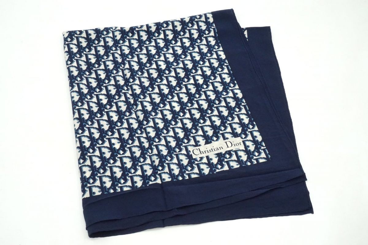 Christian Dior 75cm Trotter Large Scarf 100% Silk Stole Shawl Navy Blue 6403k