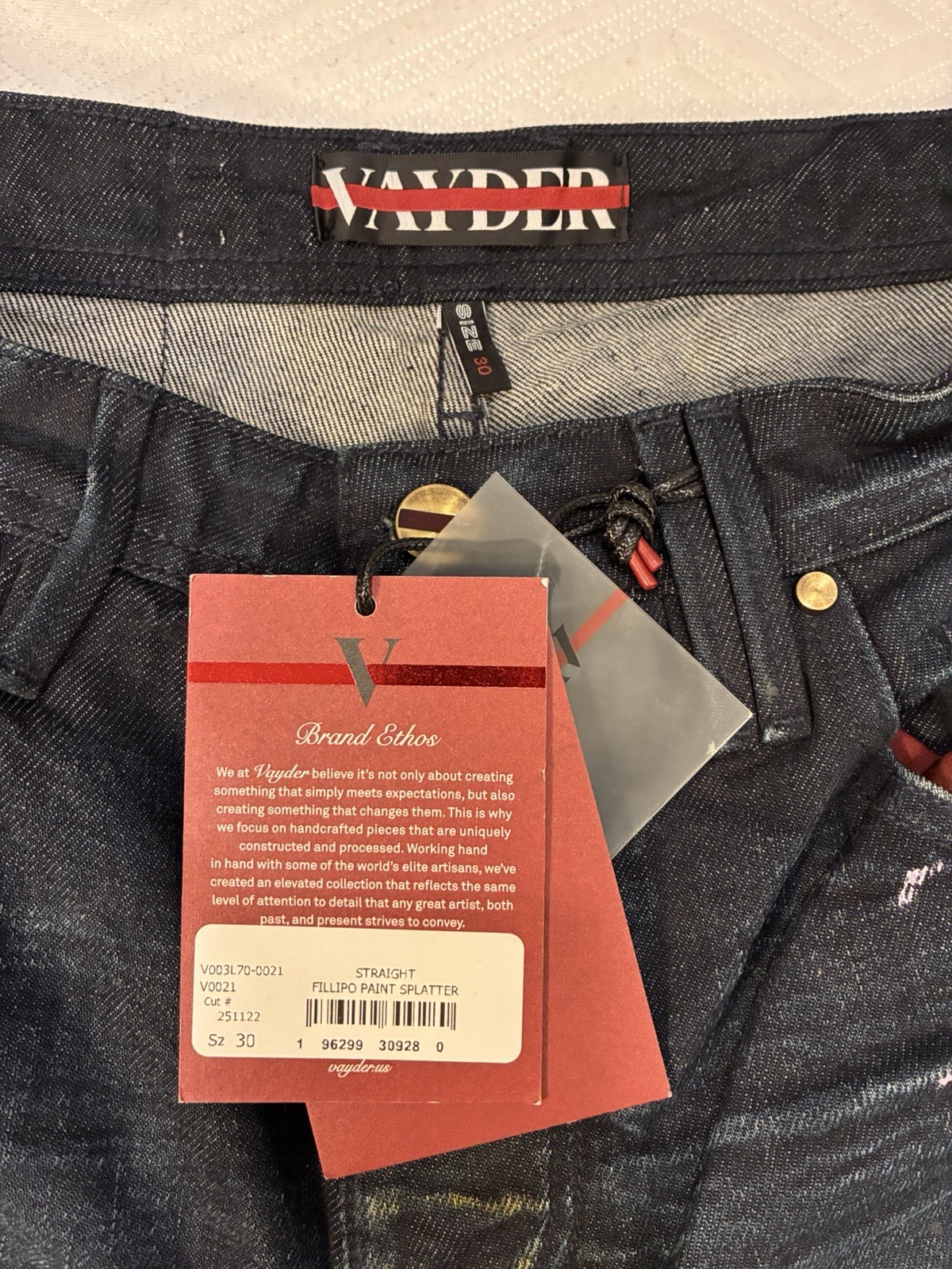 Vayder STRAIGHTFILLIPO PAINT SPLATTER Made in USA $495 Men’s Size 30