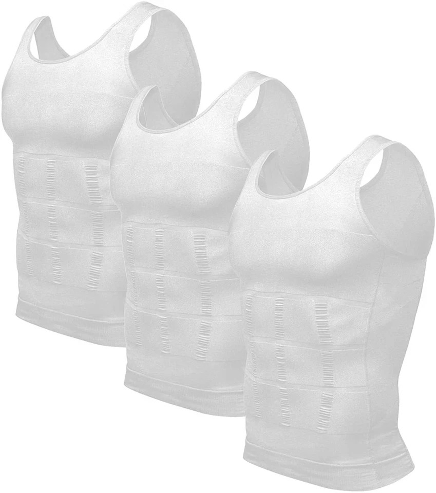 Men 3 Pack Body Shaper Slimming Belly Vest Compression Shirt Tank Tops Shapewear