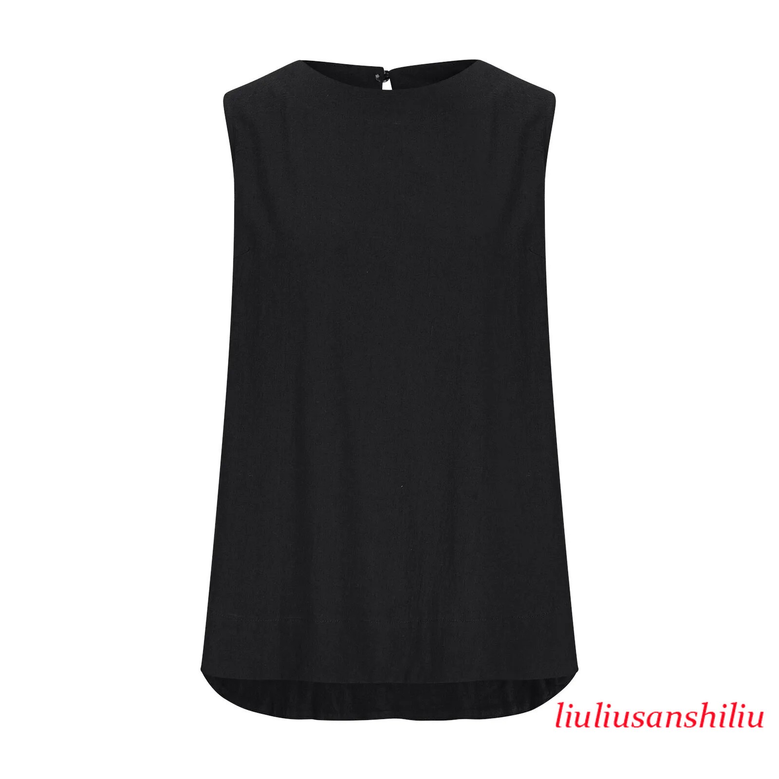 Solid Color Casual Cotton Linen Sleeveless Round Neck Soft and Breathable Top